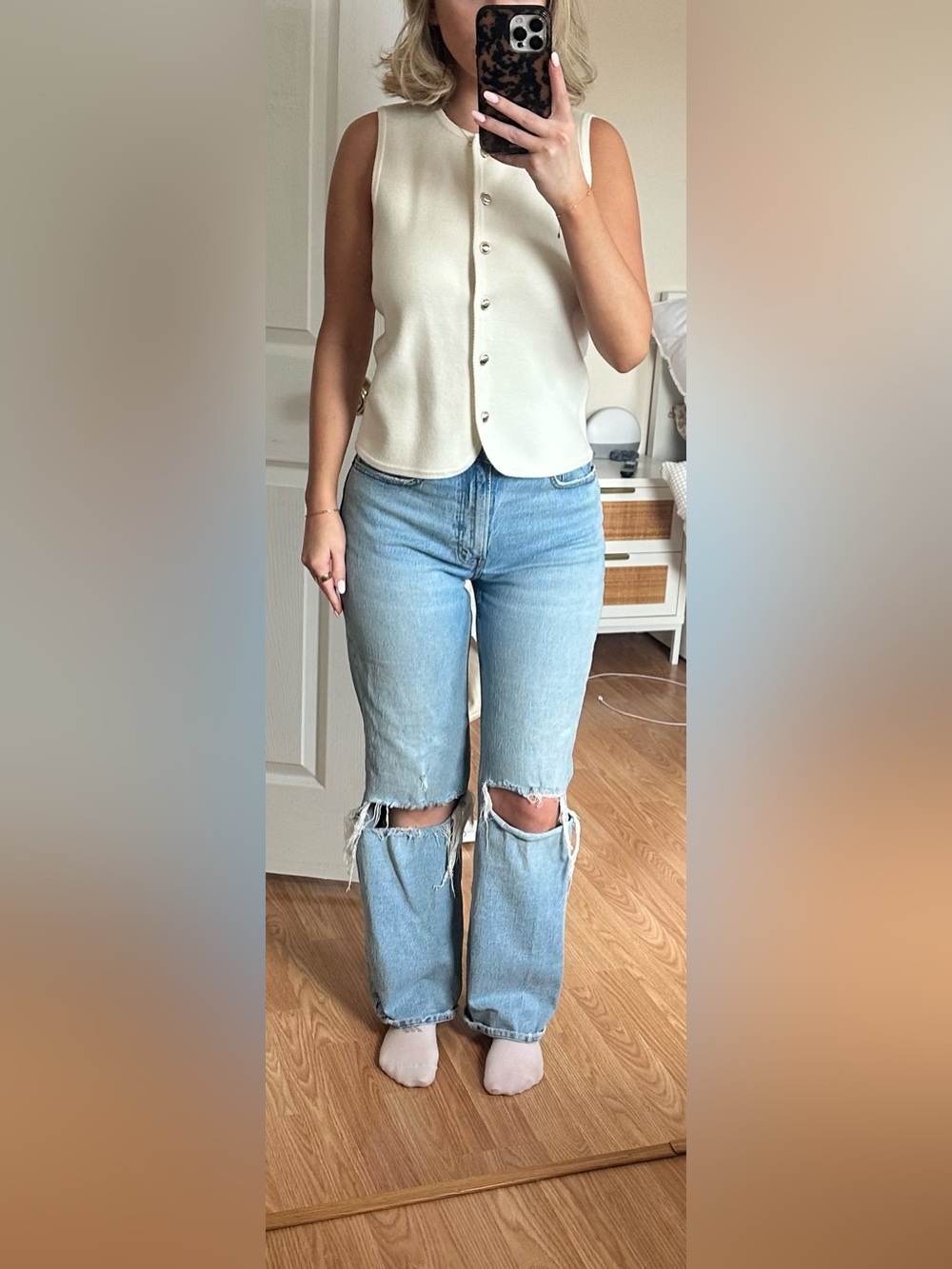 Abercrombie & Fitch Light Blue Distressed Straight Leg Jeans